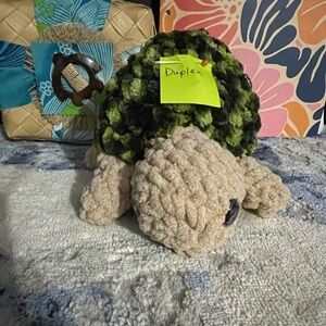 Handmade crochet Plush Turtle Stuffed Animal - Green and Tan, “Duplex”